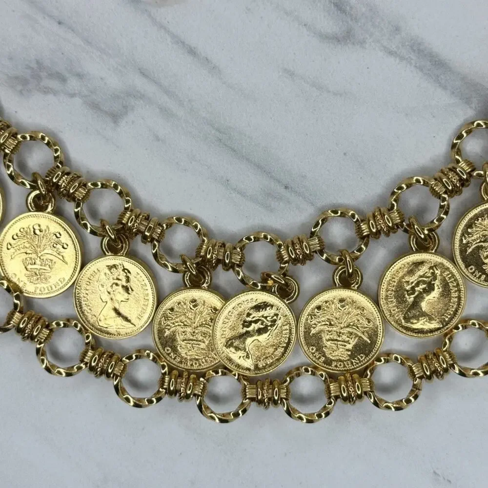 Bijoux Cascio Vintage Coin Charm Gold Tone Chain Belt Small/Medium (S/M) ✨